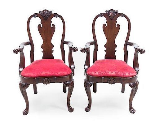A Pair of Queen Anne Style Mahogany Armchairs Height 42 1/8 inches.