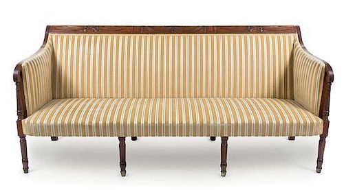 A Federal Mahogany Sofa Height 36 1/2 x width 78 1/4 x depth 36 inches.