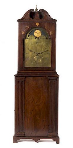 A Sheraton Mahogany Shelf Clock Height 38 1/2 x width 13 x depth 4 1/2 inches.