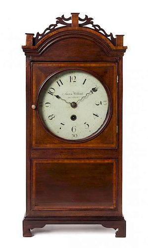 A Federal Mahogany Shelf Clock Height 28 1/8 x width 13 x depth 6 5/8 inches.