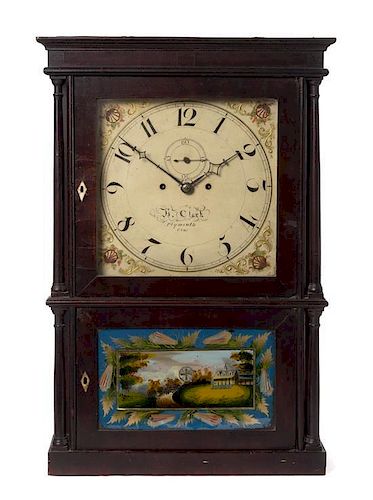 A Federal Mahogany Shelf Clock Height 26 1/4 x width 17 1/2 x depth 4 1/2 inches.