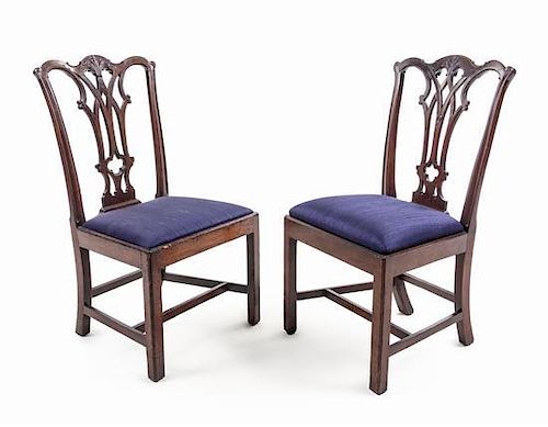 A Near Pair of Chippendale Mahogany Side Chairs Height 34 1/4 inches.