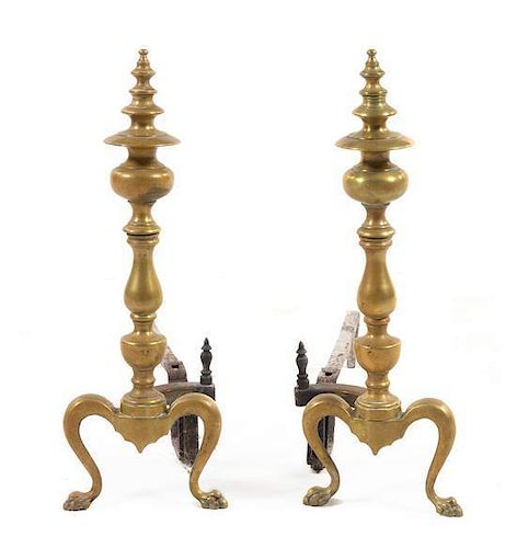 * A Pair of American Brass Andirons