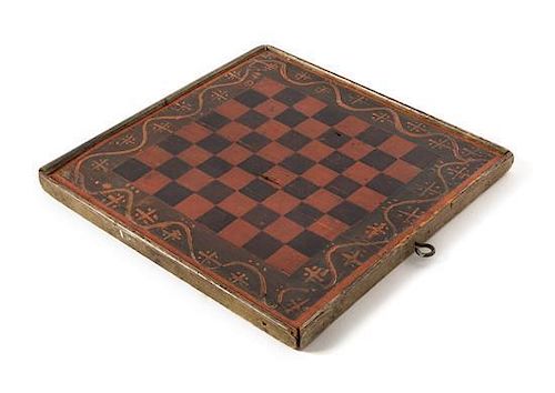 A Folk Art Painted Game Board Height 13 5/8 x width 14 3/8 x depth 2 inches.