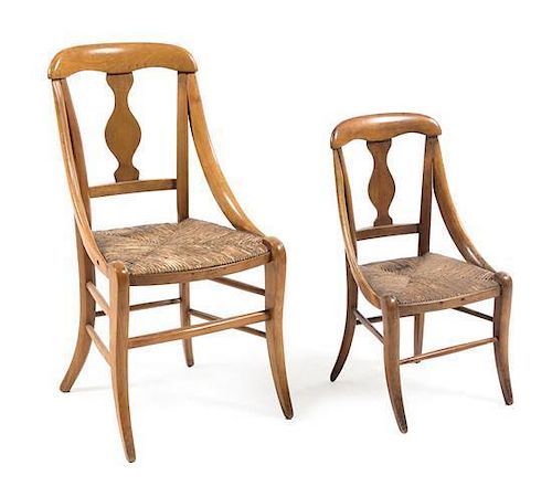 Two Rustic Rush Seat Child's Chairs Height of taller 28 inches.