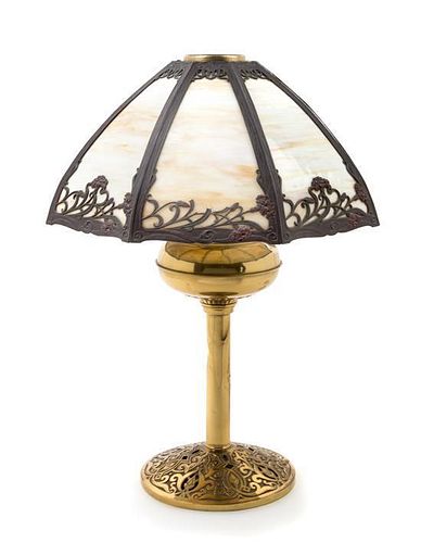 * An American Slag Glass Table Lamp Height 24 1/2 inches.