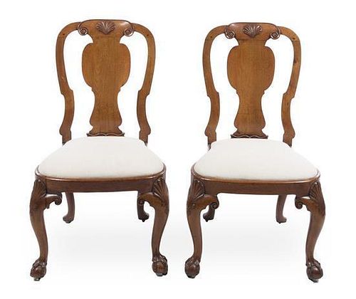 A Pair of George II Style Carved Walnut Side Chairs