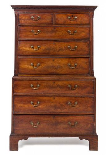 A George III Mahogany Chest on Chest Height 71 x with 41 3/4 x depth 20 1/2 inches.