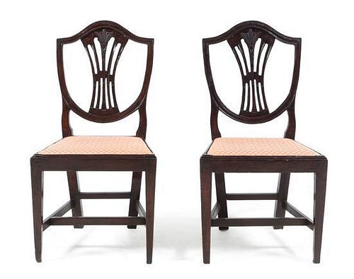 A Pair of George III Mahogany Side Chairs Height 37 1/2 inches.