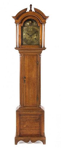 An English Oak Tall Case Clock Height 92 1/4 inches.