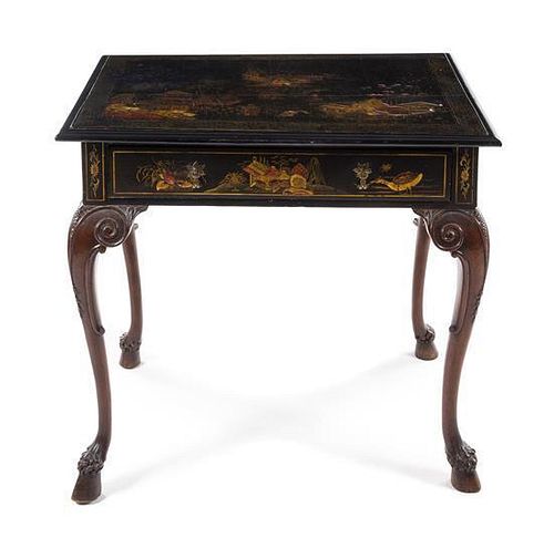 * A Chippendale Style Lacquered Side Table Height 29 x width 31 1/4 x depth 22 1/2 inches.
