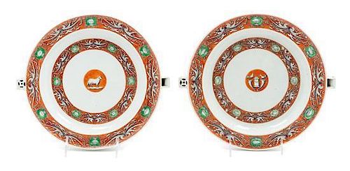 A Pair of Chinese Export Porcelain Warming Dishes Width of each 11 inches.