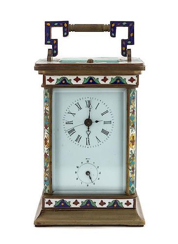 A Chinese Cloisonne Carriage Clock Height 6 3/4 inches.