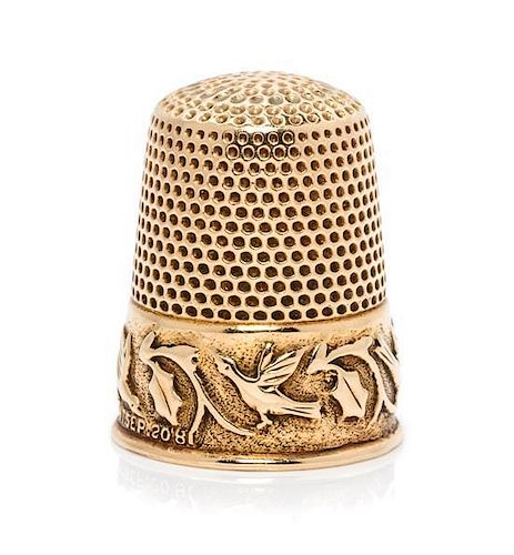 * An American 14-Karat Yellow Gold Thimble, Ketcham & McDougall, New York, NY, 19th Century, the knurled top and body above a
