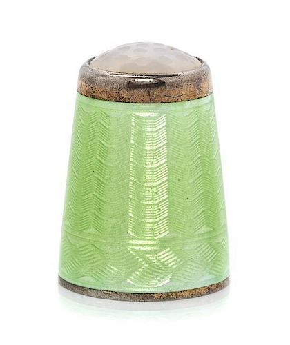 * A Norwegian Silver and Guilloche Enamel Thimble, Aksel Holmsen, Sandefjord, 20th Century, the hardstone inset top above a g