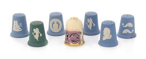 * Six Wedgwood Jasperware Thimbles Height of tallest 1 1/4 inches.