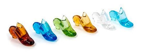 * A Collection of Six Victorian Sandwich Glass Shoe-Form Thimble Holders Length 2 1/2 inches.