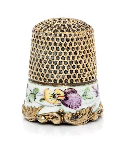 * An American Silver-Gilt and Enamel Thimble, Ketcham & McDougall, New York, NY, Late 19th/Early 20th Century, the knurled to