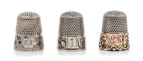 * Three American Silver Thimbles, Ketcham & McDougall, New York, NY, comprising a multi-metal example with a Sterling top abo