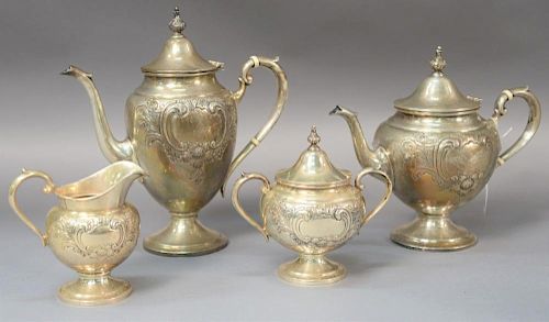 Four piece Gorham sterling silver tea and coffee set.  ht. 5in. to ht. 10 1/4in.  60.4 troy ounces Provenance:  Estate of Ar.