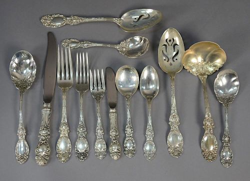 Sterling silver flatware partial set Wallace Lucerne including 8 dinner forks, 12 lunchen forks, 8 seafood forks, 7 teaspoons