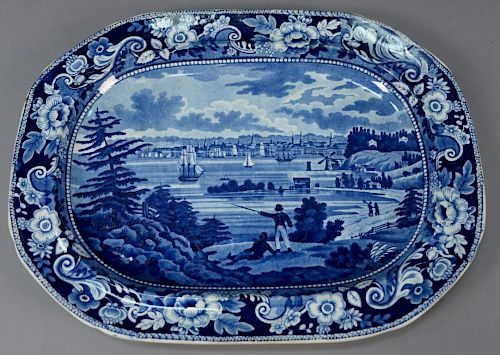 Historical blue Staffordshire "New York Heights from Near Brooklyn" platter, 19th century by A. Stevenson (repaired rim). 
12
