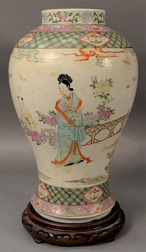 19th Century Famille Rose Meiping porcelain vase with painted Guanyin figures, mark on bottom.  ht. 15 1/2in. Provenance:  Es
