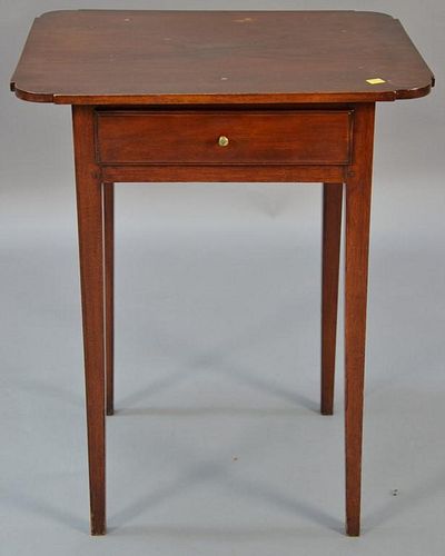 Federal mahogany stand with shaped top and one drawer, set on square tapered legs.  ht. 28in., top: 18" x 22 1/2" Provenance: