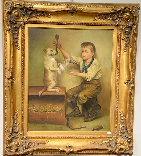 N. Henry Bingham (b. 1939) 
oil on canvas 
Boy Teach Dog Tricks 
signed lower left: N. Bingham 
24" x 20"