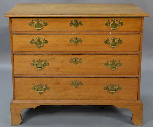 Diminutive Chippendale chest on cut out bracket base with thumb molded top and original hardware, New England circa 1760-1780