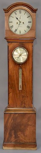 George IV carved mahogany longcase clock and barometer, the movement made by M. Macmaster (Dublin, circa 1820-25), the shaped