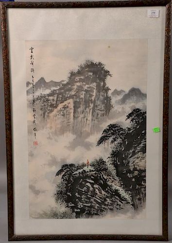 Chinese scroll painting, now mounted under glass. 
image size 26" x 17"