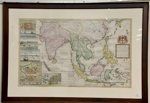 Herman Moll  hand colored copper engraved map (two sheets joined together) Map of East Indies and the Adjacent Countries, wit