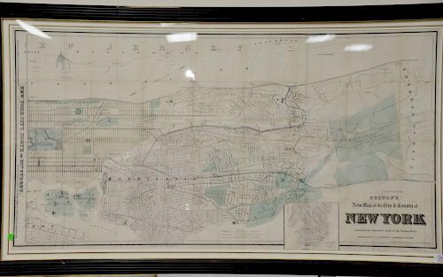 Large framed map, "New York City North of 93rd Street", Colton's New Map of the City and County of New York Including Extensi