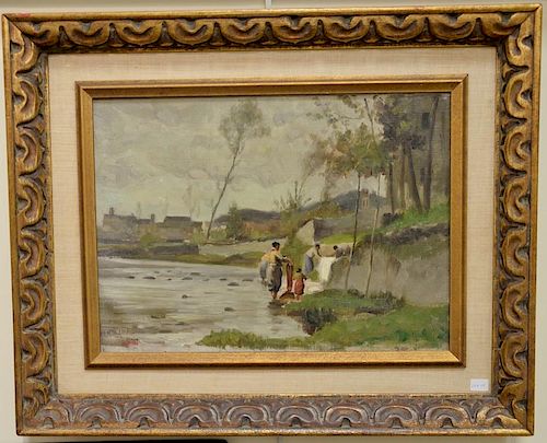 Pair of William Edward Norton (1843-1916) 
oil on canvas 
Small Village Landscapes 
signed lower left: W. E. Norton 
(11" x 1
