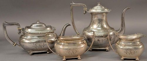 Gorham sterling silver four piece tea and coffee set.  pitchers: ht. 9in. and 6in.  72.9 troy ounces