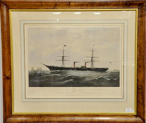 Nathaniel Currier  hand colored lithograph  The Royal Mail Steam Ship "Persia" 3,600 tons, 1,200 horse power  flying an Ameri