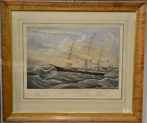 Nathaniel Currier  hand colored lithograph  Clipper Ship "Racer"  after Butterworth  marked lower left: C. Parsons delineato.