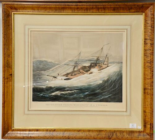 Currier & Ives  lithograph  The U.S. Steam Frigate "Mississippi"  in a typhoon on her passage from Simoda, Japan to the Sandw