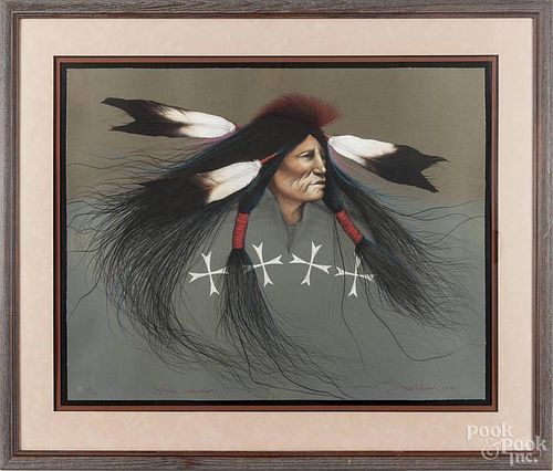 Frank Howell, limited edition lithograph, titled Oglala Warrior #17/140, signed and dated 1991,