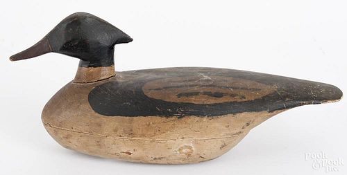 New Jersey carved and painted merganser duck decoy, early 20th c., 15 3/4'' l.