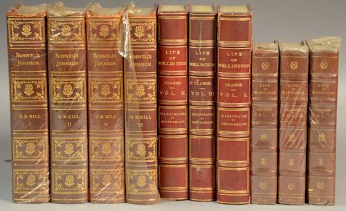 Ten leatherbound books to include Boswell's Johnson, Life of Johnson edited by George Birbeck Hill Bigelow, Brown & Co. New Y