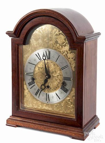 Erwin Sattler mahogany mantel clock, 20th c., 13 1/4'' h.