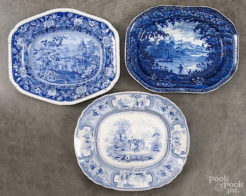Three Staffordshire platters, 19th c., to include a Belzoni pattern, an Asiatic Palaces pattern, and