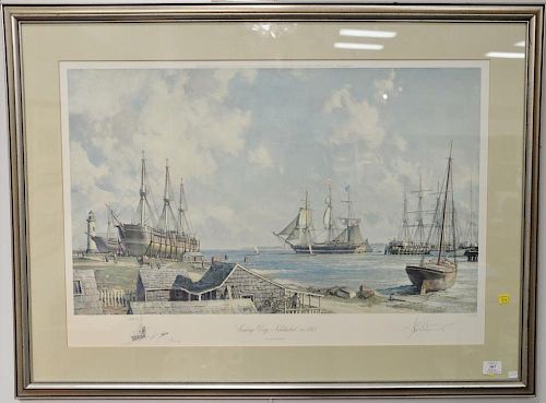 John Stobart (1929) 
print 
Sailing Days Nantucket, in 1841 
pencil signed and numbered: John Stobart 738/780 
(faded) 
sight