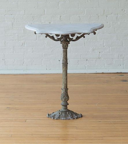 FRENCH PETITE MARBLE TOP CAST-IRON CONSOLE TABLE