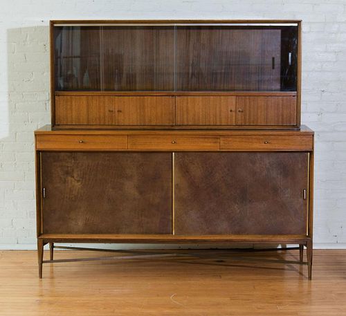 WALNUT AND BRASS CREDENZA WITH CUPBOARD TOP, PAUL MCCOBB / CALVIN IRWIN COLLECTION