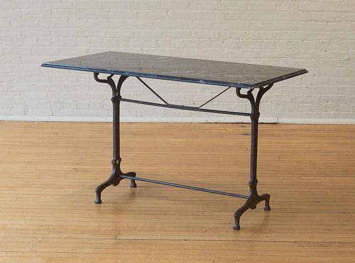 FRENCH ART NOUVEAU PAINTED CAST-IRON AND MARBLE-TOP CAFÉ TABLE
