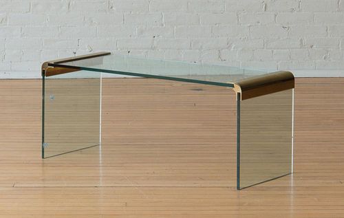 BRASS AND GLASS COFFEE TABLE, PACE