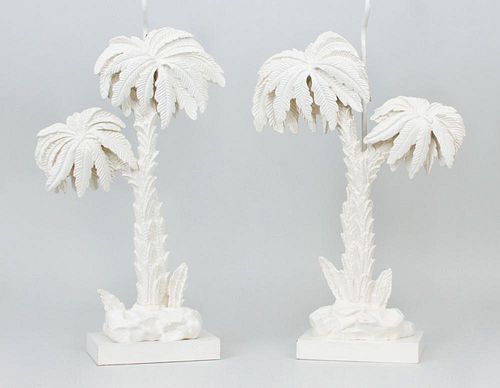 PAIR OF WHITE PAINTED PALM-FORM LAMPS